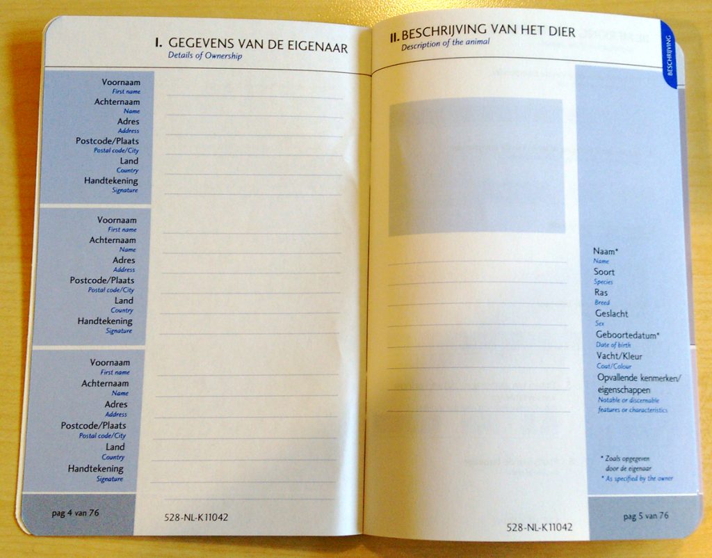 Sectie I en II nieuw dierenpaspoort.