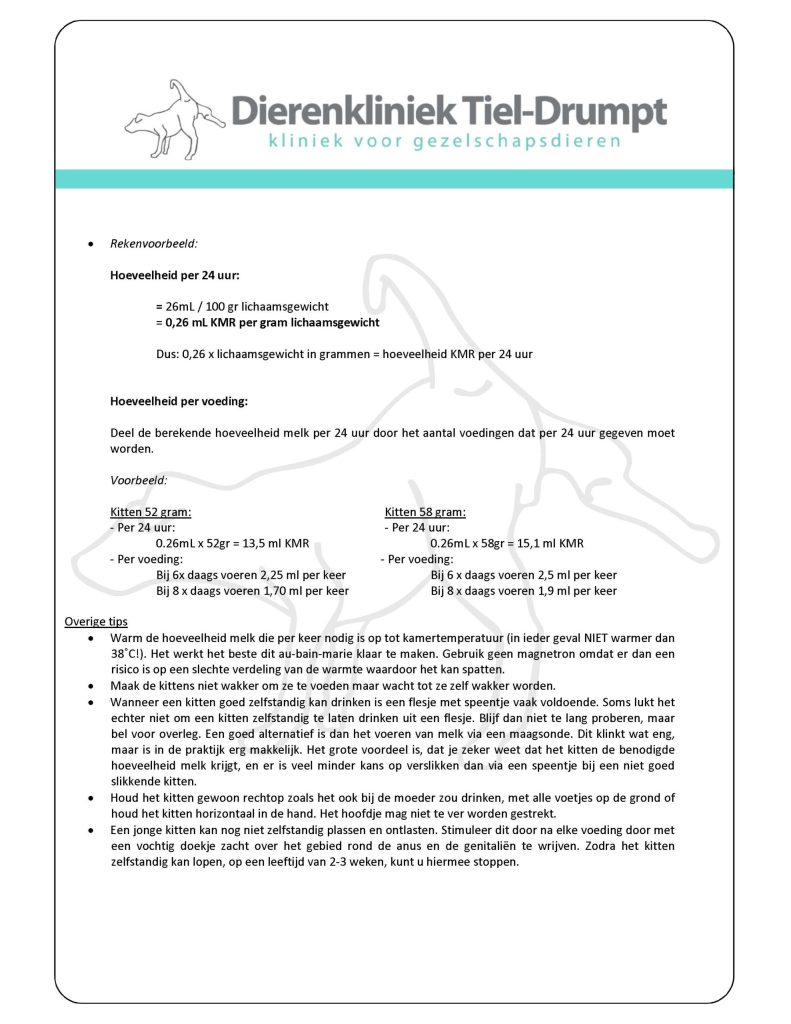 Dierenkliniek Tiel-Drumpt: Bijvoeding jonge kitten met KMR blz 2