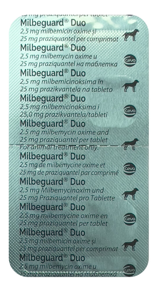 Dierenkliniek Tiel-Drumpt: Bijsluiter Milbeguard, blister kleine hond en puppy's